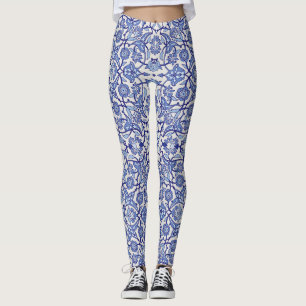 Leggings mosaïque de fleurs marocaines andalouses bleues