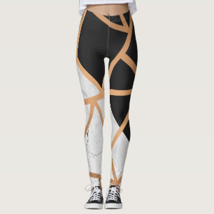 Leggings Mosaïque de marbre doré noir et blanc