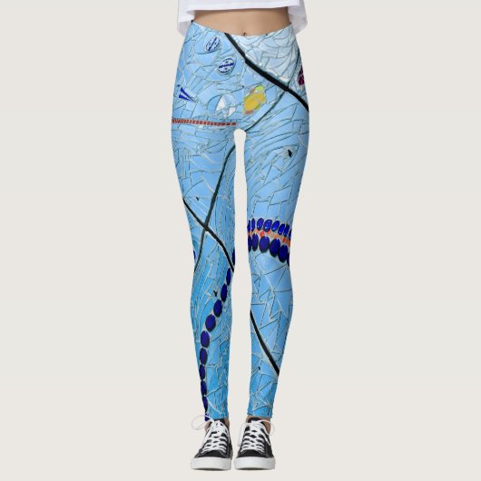 Leggings Mosaïque de miroir bleu Abstrait (Devant)