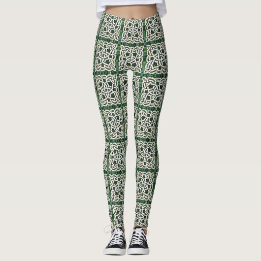 Leggings Mosaïque de pierre céleste verte et blanche (Devant)