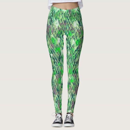 Leggings Mosaïque en triangles verdâtres avec dégradé (Devant)