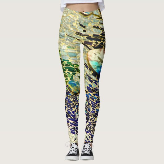Leggings Mosaïque espagnole verte bleue (Devant)