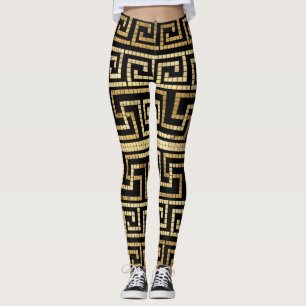 Leggings Mosaïque grecque méandre grecque clé noire et or