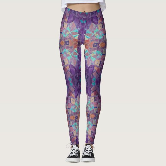 Leggings mosaïque marocaine rouge violet turquoise art géom (Devant)