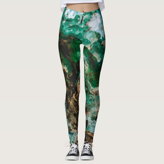 Leggings Moss Agate Green Crystal Geode Abstract (Devant)