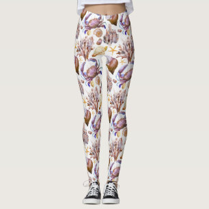 Leggings Motif 4 de vie marine d'aquarelle