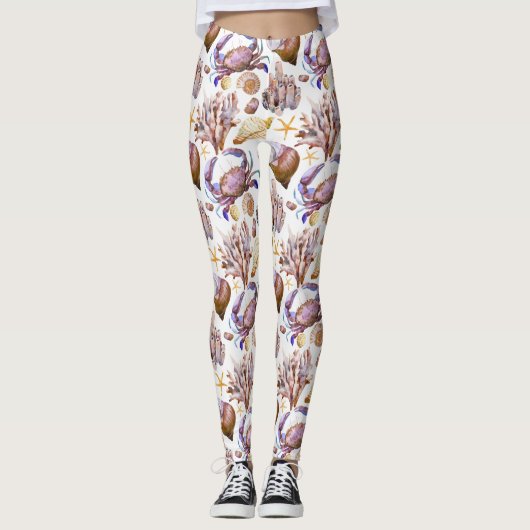 Leggings Motif 4 de vie marine d'aquarelle (Devant)