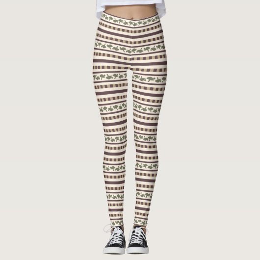 Leggings Motif à bande de champignons rustiques (Devant)