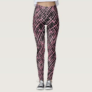 Leggings Motif à carreaux -06P.Rose fond noir