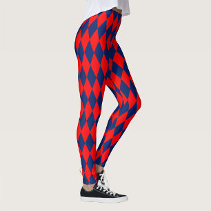 Leggings Motif à carreaux en Harlequin rouge et bleu
