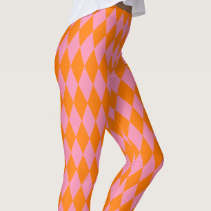 Leggings Motif à carreaux Harlequin orange et rose 