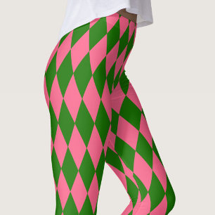Leggings Motif à carreaux Harlequin vert rose