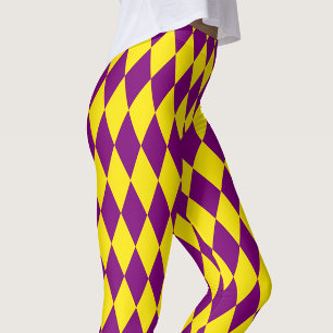 Leggings Motif à carreaux Harlequin violet et jaune 