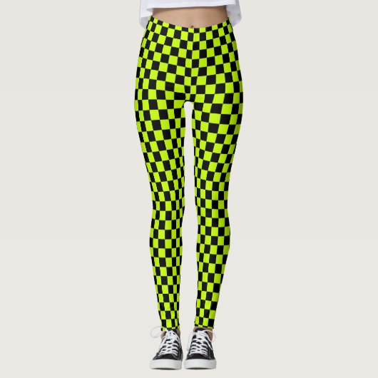 Leggings Motif à carreaux vert acide et noir (Devant)