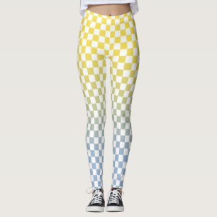 Leggings Motif à dégradé de jaune à bleu clair à carreaux
