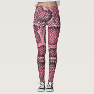 Leggings motif à échelle de serpent rose