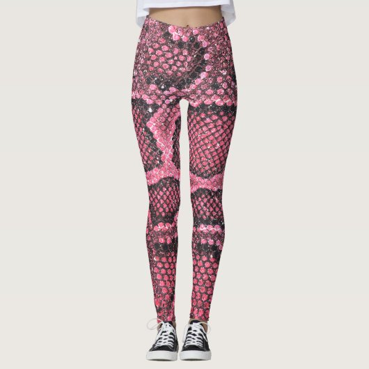 Leggings motif à échelle de serpent rose (Devant)