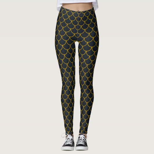 Leggings Motif à échelles noir et or (Devant)