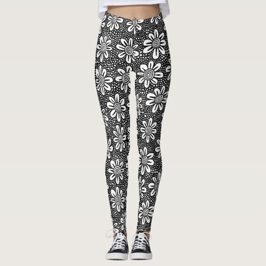 Leggings Motif à fleurs à main 140617 - Noir (Devant)