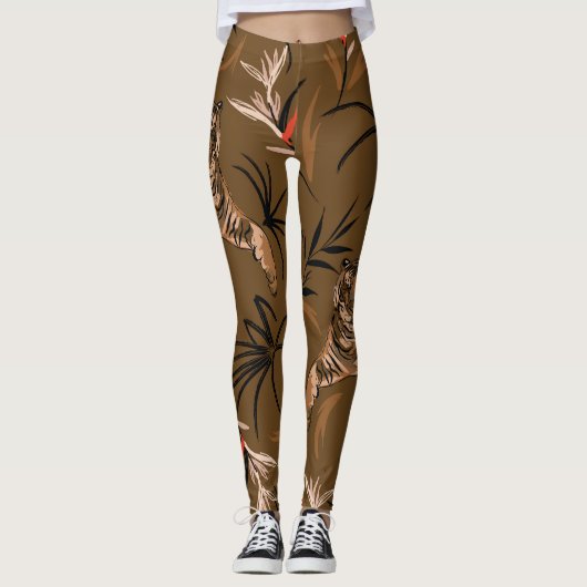 Leggings Motif à fleurs de paradis de tigres tropicaux (Devant)
