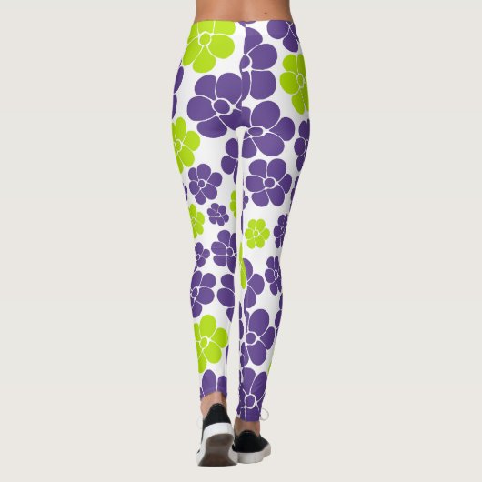 Leggings Motif à fleurs en vert citron et violet (Dos)