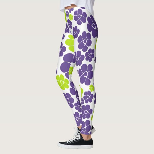 Leggings Motif à fleurs en vert citron et violet (Gauche)