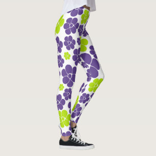 Leggings Motif à fleurs en vert citron et violet