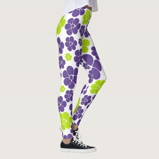 Leggings Motif à fleurs en vert citron et violet (Droite)
