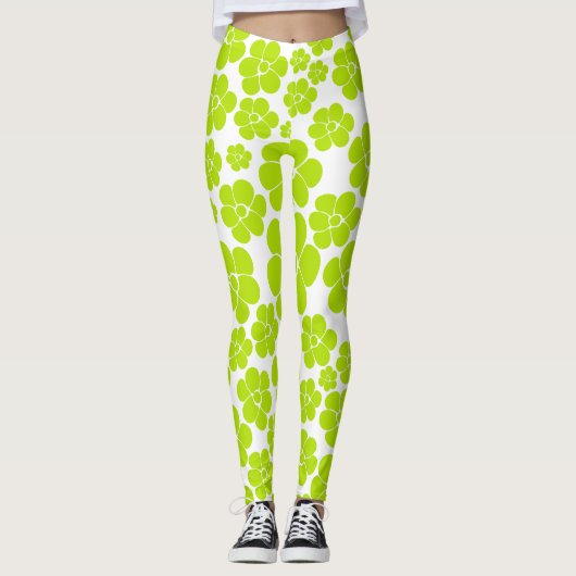 Leggings Motif à fleurs en vert et blanc citron (Devant)