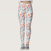 Leggings Motif à fleurs moderne orange et bleu (Devant)