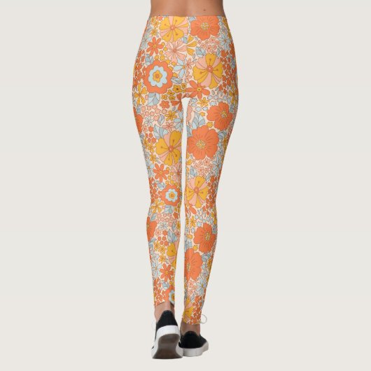 Leggings Motif à fleurs Orange Retro (Dos)