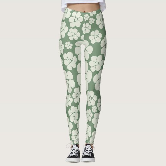 Leggings Motif à fleurs - Vert (Devant)