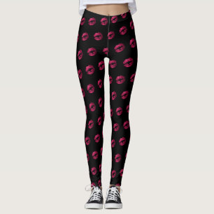 Leggings Motif à lèvres à Parties scintillant rose chaud