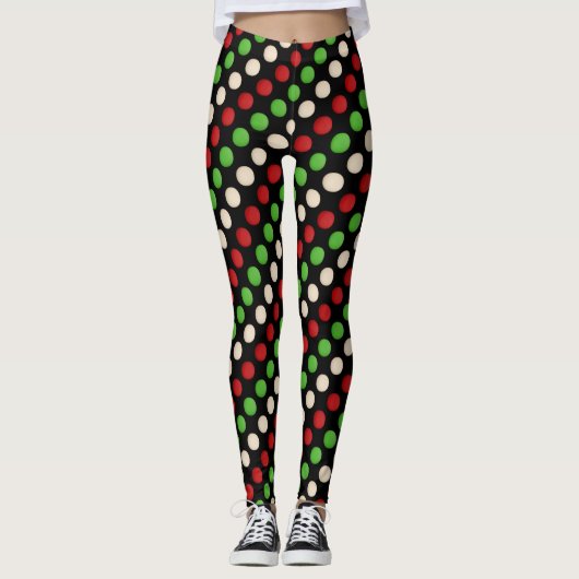 Leggings Motif à points blanc vert rouge (Devant)