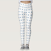 Leggings Motif à points bleu Polka sur blanc (Devant)