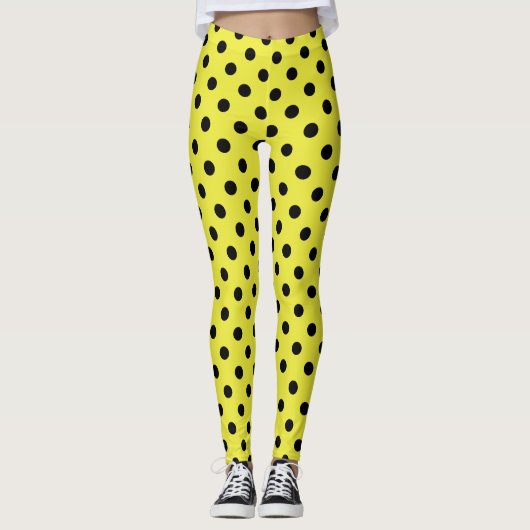 Leggings Motif à points de Polka noir jaune (Devant)