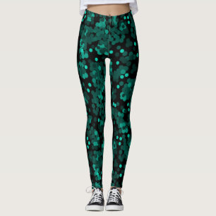 Leggings Motif à pois vert turquoise sur noir