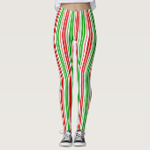 Leggings Motif à rayures blanches rouges et vertes (Devant)