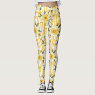 Leggings Motif à rayures florales de jonquilles jaunes enso
