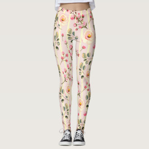 Leggings Motif à rayures florales rose pâle