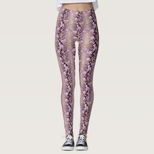 Leggings Motif à rayures florales violettes (Devant)