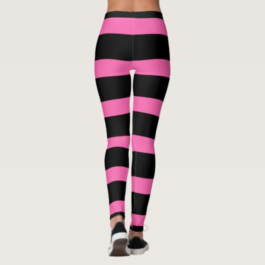 Leggings Motif à rayures mignonnes en noir et Bubblegum ros (Dos)
