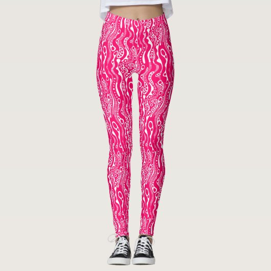 Leggings Motif Abstrait 130621 - Neon Red sur blanc (Devant)