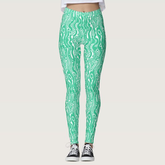 Leggings Motif Abstrait 130621 - Vert marin sur blanc (Devant)
