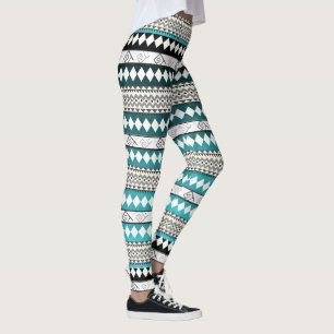 Leggings Motif Abstrait Aztec Turquoise bleu géométrique