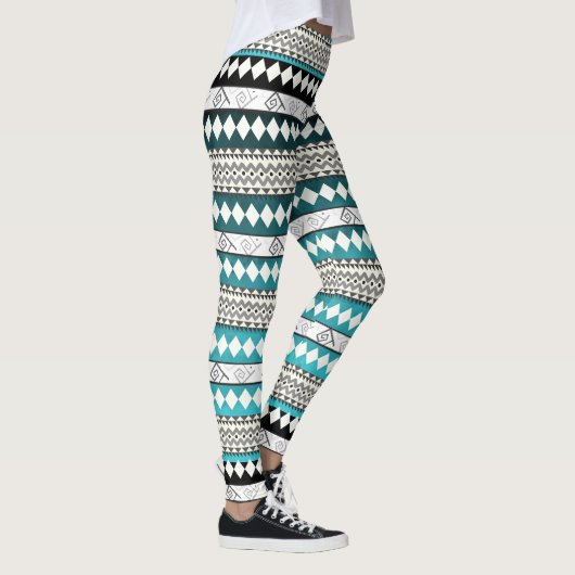 Leggings Motif Abstrait Aztec Turquoise bleu géométrique (Droite)