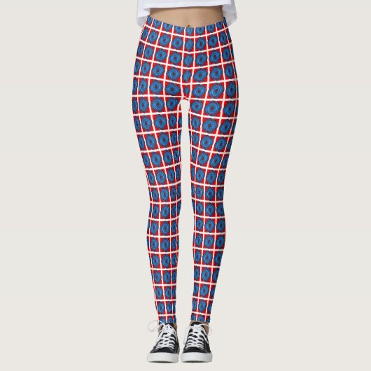 Leggings Motif Abstrait Blue Red Swirl (Devant)