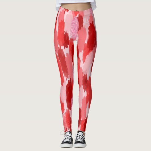 Leggings Motif Abstrait de brosses rose rouge (Devant)