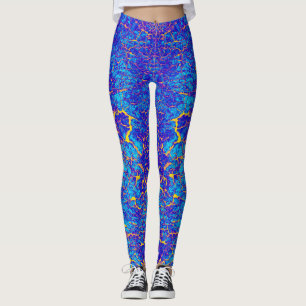 Leggings Motif Abstrait de couleur vive bleu et jaune
