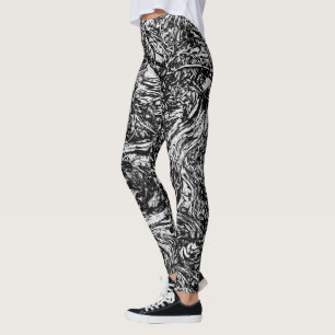 Leggings Motif abstrait de la nature en noir et blanc